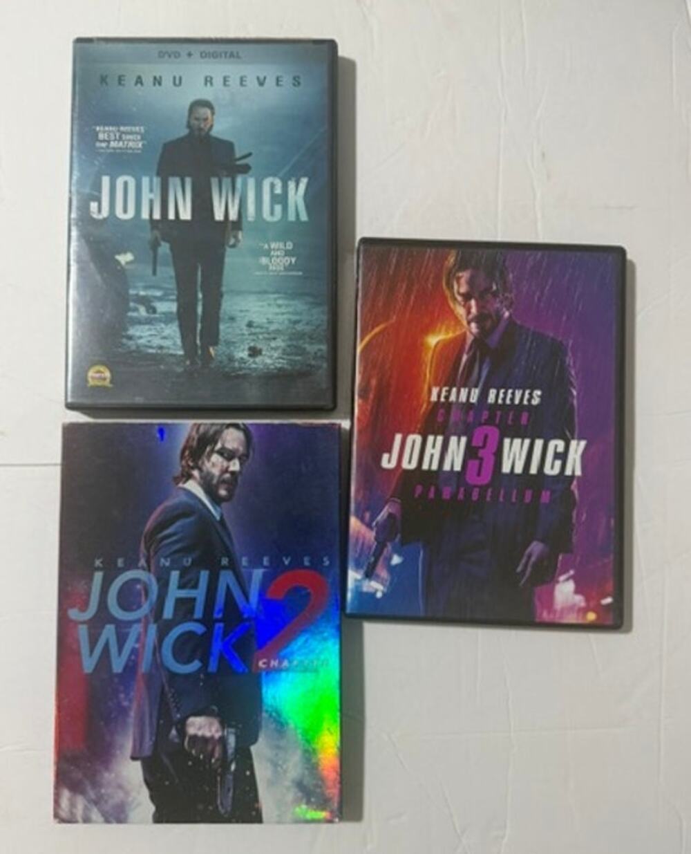 John Wick 1 2 3 DVD Lot Keanu Reeves Chapters 1-3 Action Movie Collection